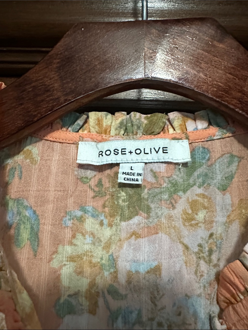 Rose & Olive Peach Floral Ruffle Sleeve Button-Front Blouse - Picture 5 of 5